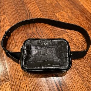 Sandro Black Crocodile-Embossed Leather Belt Bag